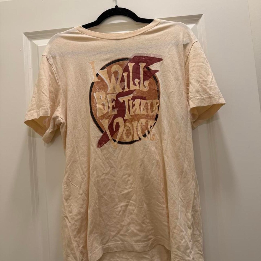 Canvas I Will Be Their Voice Graphic T-Shirt Cream Cotton Large
